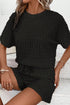 Frill Textured Short Sleeve Top and Drawstring Shorts Set